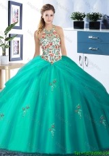 Fashionable Big Puffy Embroideried Turquoise Quinceanera Dress in Floor Length