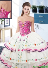 Romantic Visible Boning Embroideried and Ruffled Layers Quinceanera Dress in White