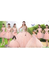 Hot Sale Puffy Skirt See Through Tulle Beaded Quinceanera Dress in Peach