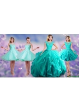 Gorgeous See Through Scoop Brush Train Turquoise Quinceanera Dresses with Cap Sleeves