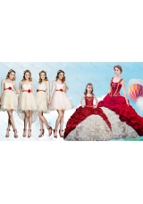 Pretty Ruffled Beaded and Bubble Brush Train White and Wine Red Quinceanera Dresses