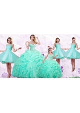 Most Popular Bubble Ruffled and Beaded Apple Green Quinceanera Dresses in Organza