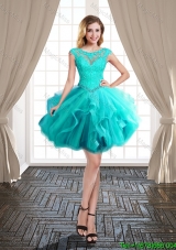 Lovely Ball Gown Tulle Turquoise Prom Dress with Beading and Ruffles