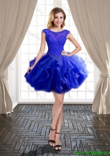 Classical See Through Scoop Royal Blue Prom Dress with Cap Sleeves