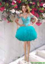 Popular Beaded and Ruffled Teal Short Prom Dress in Tulle