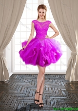 Luxurious Beaded and Ruffled Cap Sleeves Short Prom Dress in Tulle
