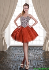 Hot Sale Sweetheart Tulle Rust Red Prom Dress with Beading