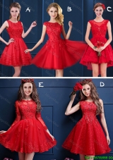 New Style Scoop Red Bridesmaid Dresses with Lace