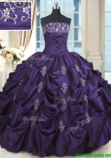 Discount Beaded and Bubble Strapless Purple Quinceanera Dress in Taffeta