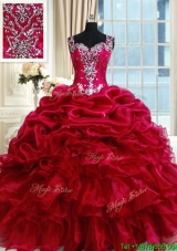 Discount See Through Back Straps Fuchsia Zipper Up Quinceanera Dress with Beading