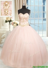 Hot Sale Big Puffy Tulle Beaded Quinceanera Dress in Baby Pink