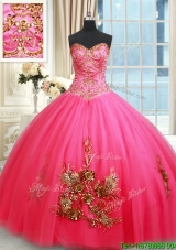 Affordable Really Puffy Hot Pink Quinceanera Dress with Appliques and Beading