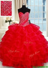 Popular Big Puffy Red Quinceanera Dress with Ruffled Layers and Beading