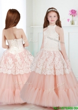Lovely Halter Top Little Girl Pageant Dress with Beading and Lace