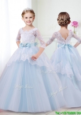 Affordable Scoop Half Sleeves Little Girl Pageant Dress with Lace and Bowknot