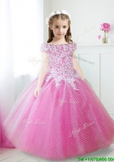 Cheap Off the Shoulder Cap Sleeves Little Girl Pageant Dress with Appliques and Beading