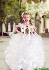 Top Selling Spaghetti Straps White Flower Girl Dress with Appliques and Ruffles