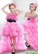 New Spaghetti Straps High Low Mini Quinceanera Dress with Ruffles and Belt