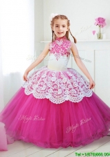 Popular Halter Top Laced and Beaded Mini Quinceanera Dress in Hot Pink