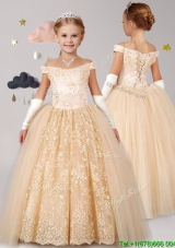 Classical Off the Shoulder Cap Sleeves Champagne Mini Quinceanera Dress with Lace