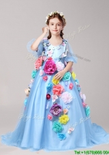 Classical V Neck Half Sleeves Mini Quinceanera Dress with Hand Made Flowers