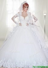 Elegant Chapel Train Long Sleeves Wedding Dress with Appliques and Beading