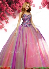 New Style Beaded Bodice Tulle Quinceanera Dress in Rainbow