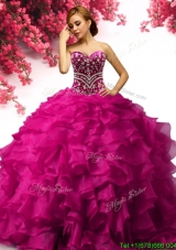 Popular Big Puffy Fuchsia Quinceanera Dress with Beading and Ruffles