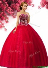 Hot Sale Beaded Tulle Big Puffy Quinceanera Dress in Red