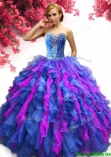 Beautiful Big Puffy Organza Quinceanera Dress with Beading and Ruffles