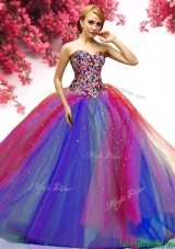 New Style Beaded Really Puffy Sweet 16 Dress in Rainbow