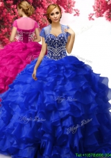 Beautiful Royal Blue Sweet 16 Dress with Beading and Ruffles