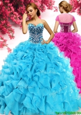 Gorgeous Beaded and Ruffled Quinceanera Dress in Aqua Blue