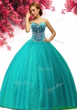 New Style Turquoise Quinceanera Dress with Beading for Spring