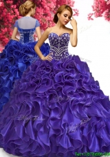 Discount Big Puffy Purple Quinceanera Dress with Beading and Ruffles