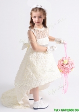 Lovely See Through Beaded and Bowknot Flower Girl Dress in Rolling Flowers