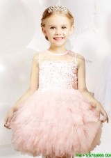 2017 Pretty See Through Applique and Ruffled Flower Girl Dress in Tulle