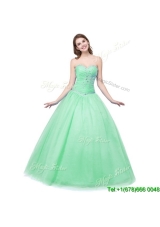 Simple Sweetheart Tulle Apple Green Quinceanera Dress with Beading
