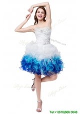 Cute Puffy Sweetheart  Beaded and Ruffled Short Prom Dresses in Multi Color