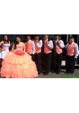 Beautiful Beaded and Ruffled Straps Orange Red Quinceanera Package