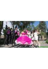 Beautiful Laced and Bubble Strapless Quinceanera Package in Hot Pink