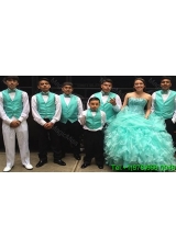 Exquisite Ruffled and Beaded Strapless Aqua Blue Quinceanera Package in Organza