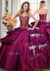 Perfect Beaded Bodice Taffeta Quinceanera Dress with Appliques and Pick Ups