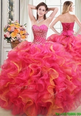 Elegant Beaded and Ruffled Sweetheart Two Tone Quinceanera Dress in Organza