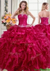 Wonderful Organza Strapless Quinceanera Dress with Ruffles and Beading