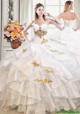 Best Selling Beaded and Ruffled White Quinceanera Dress in Organza