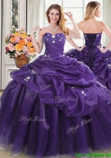 Beautiful Ball Gown Applique and Bubble Purple Quinceanera Dress with Sweetheart