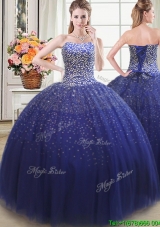 Simple Really Puffy Beaded Bodice Tulle Quinceanera Dress in Royal Blue