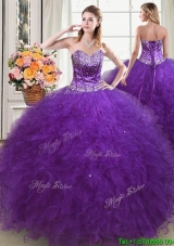 Best Selling Visible Boning Ruffled Quinceanera Dress in Eggplant Purple