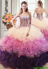 High End Puffy Beaded Bodice and Ruffled Quinceanera Dress in Multi Color